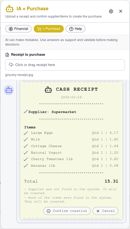 ProcessFlex AI applied to purchases and receipt validation